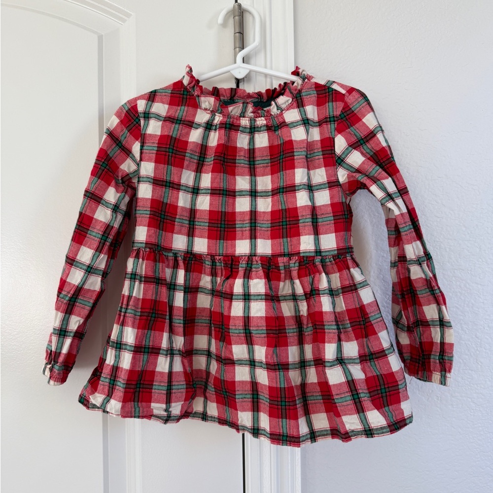 Cat & Jack Festive holiday Plaid Ruffle Top 4T